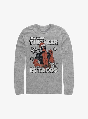 Marvel Deadpool All I Want Is Tacos Holiday Long-Sleeve T-Shirt