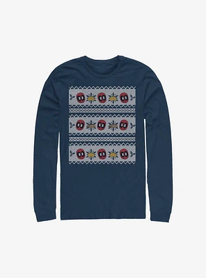Marvel Deadpool Christmas Pattern Sweater Long-Sleeve T-Shirt