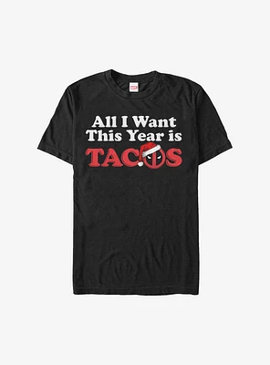 Marvel Deadpool All I Want This Year Is Tacos Logo Holiday T-Shirt