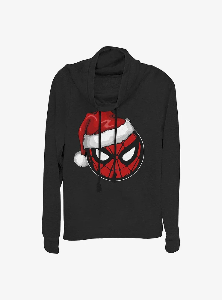 Marvel Spider-Man Spidey Santa Hat Christmas Cowl Neck Long-Sleeve Girls Top