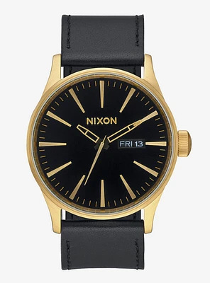 Nixon Sentry Leather Gold Black Watch