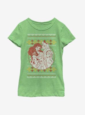 Disney Princesses Christmas Pattern Youth Girls T-Shirt