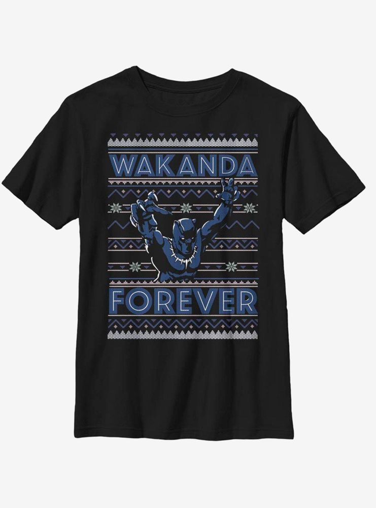 Marvel Black Panther Wakanda Holiday Christmas Pattern Youth T-Shirt