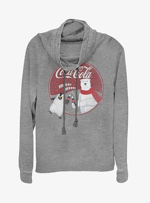 Coca Cola Holiday Cheers Bear Cowlneck Long-Sleeve Womens Top