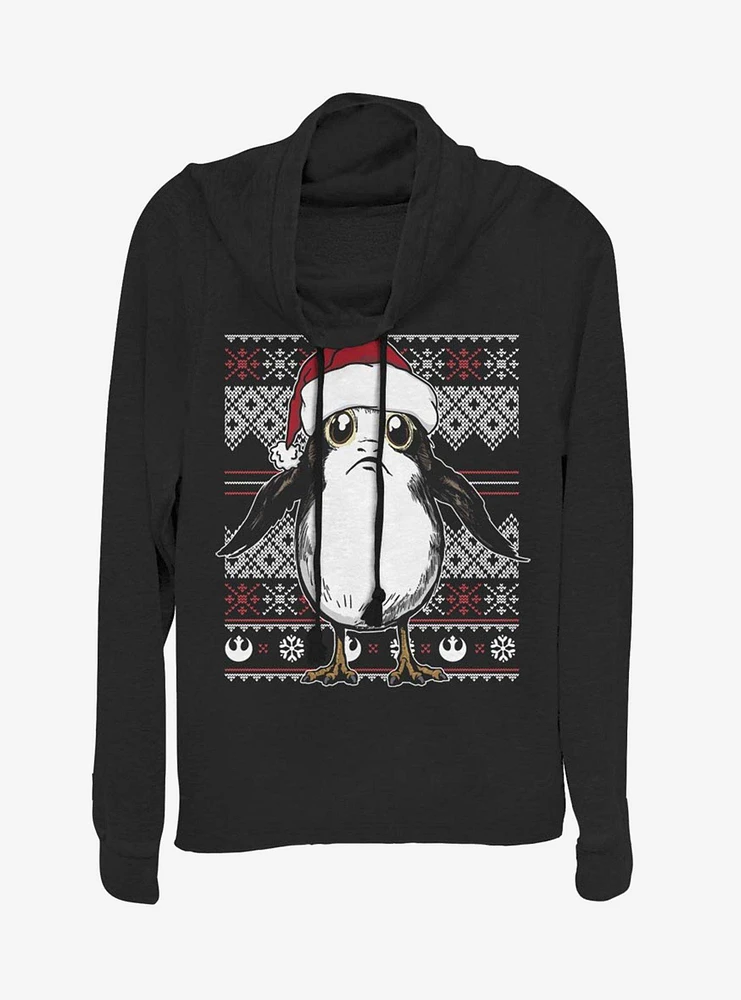 Star Wars Porg Christmas Pattern Cowlneck Long-Sleeve Womens Top