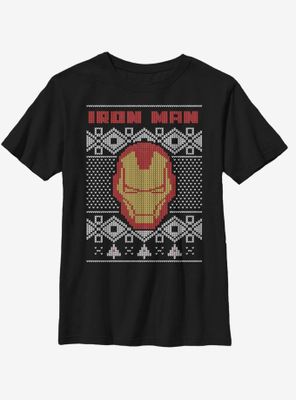 Marvel Iron Man Helmet Christmas Pattern Youth T-Shirt