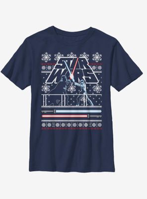 Star Wars Holiday Face Off Christmas Pattern Youth T-Shirt