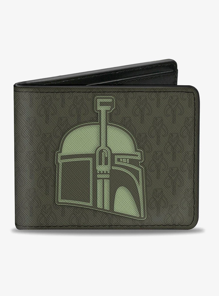 Star Wars Boba Fett Helmet Mandalorian Crest Kyrbes Skull Bi-fold Wallet