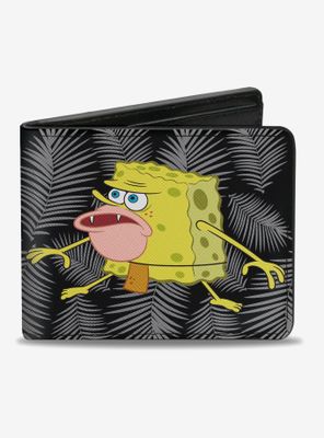 Spongebob Squarepants Primitive Spongebob Pose Leaves Black Gray Bi-Fold Wallet