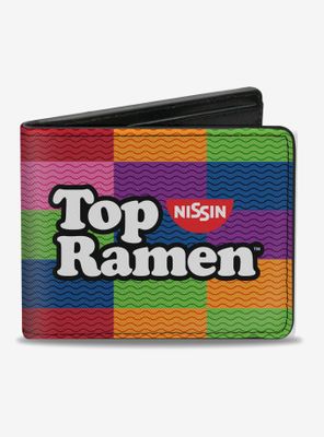 Top Ramen Noodle Wave Blocks Multi Color Black White Bi-Fold Wallet