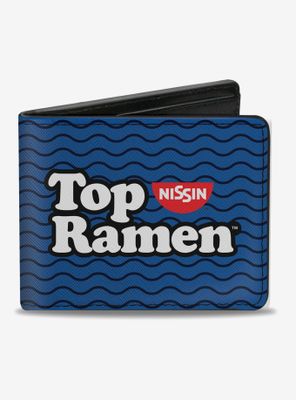 Top Ramen Noodle Wave Blue Black White Bi-Fold Wallet