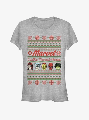 Marvel Avengers Merriest Heroes Ugly Christmas Girls T-Shirt