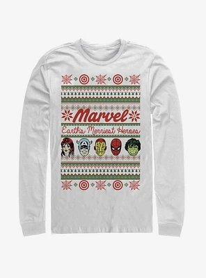 Marvel Avengers Merriest Heroes Ugly Christmas Long-Sleeve T-Shirt