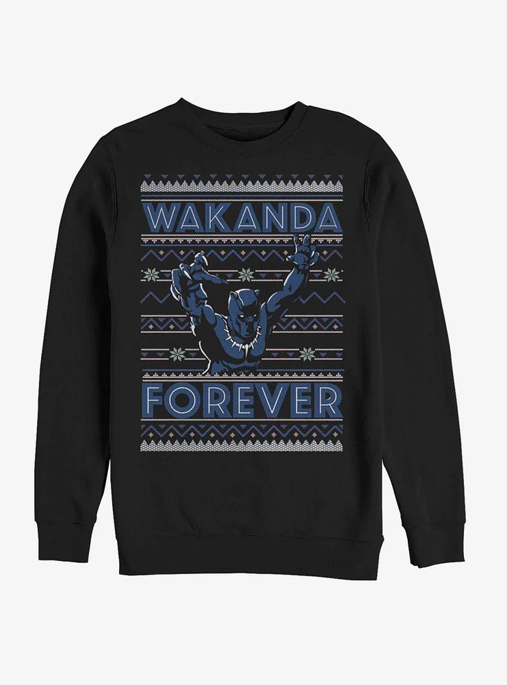 Marvel Black Panther Wakanda Forever Ugly Christmas Crew Sweater