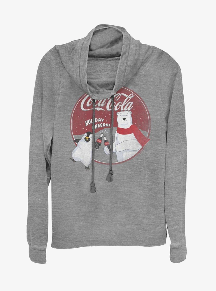 Coke Holiday Cheers Bear Penguin Cowl Neck Long-Sleeve Girls Top