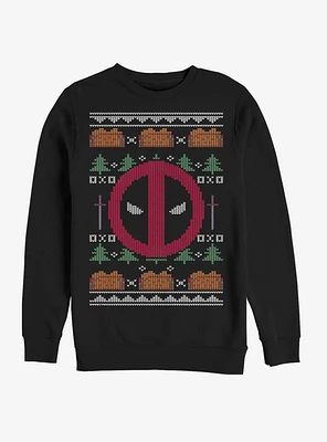 Marvel Deadpool Face Ugly Christmas Crew Sweatshirt