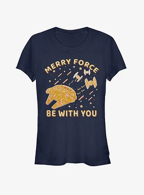 Star Wars Gingerbread Falcon Merry Force Be With You Girls T-Shirt