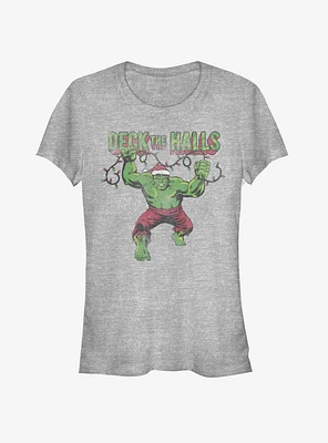 Marvel Hulk Deck The Halls Santa Christmas Lights Girls T-Shirt