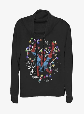 Marvel Spider-Man Jingle Christmas Lights Cowl Neck Long-Sleeve Girls Top