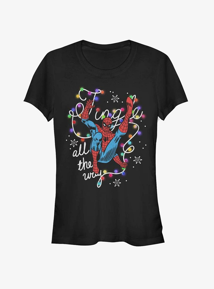 Marvel Spider-Man Jingle All The Way Christmas Lights Girls T-Shirt