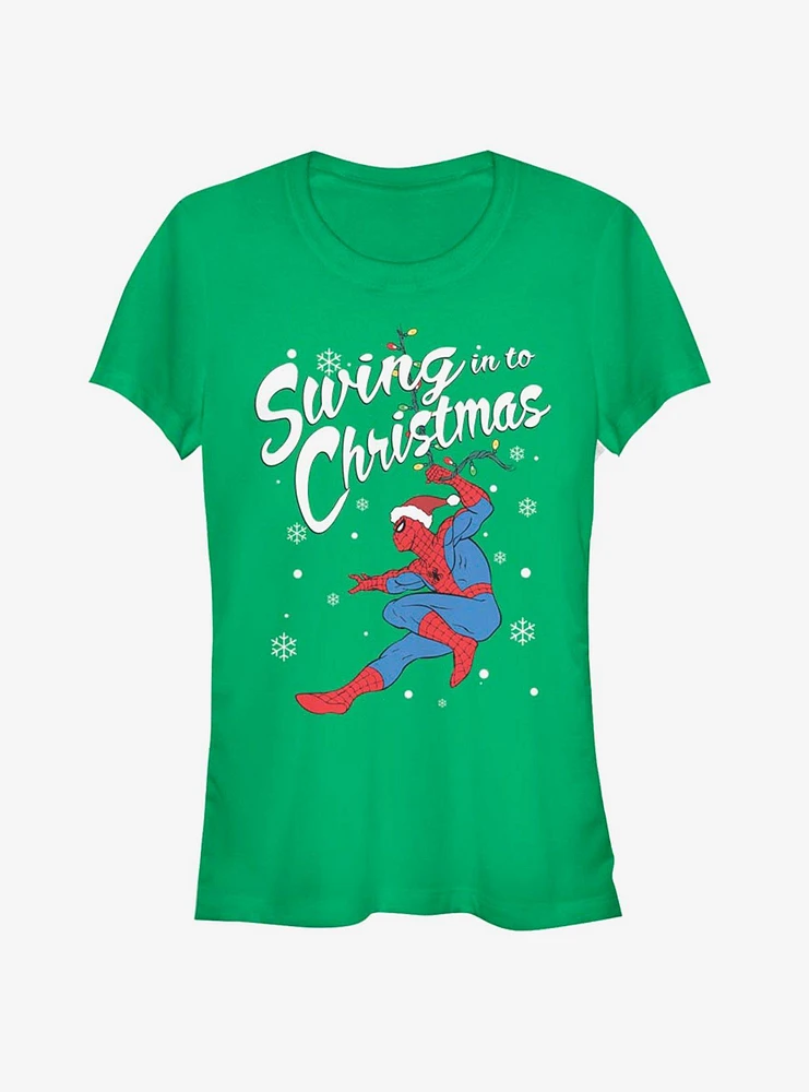 Marvel Spider-Man Swinging Spidey Christmas Girls T-Shirt