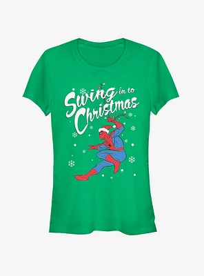 Marvel Spider-Man Swinging Spidey Christmas Girls T-Shirt