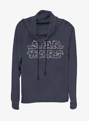 Star Wars Logo Christmas Lights Cowl Neck Long-Sleeve Girls Top