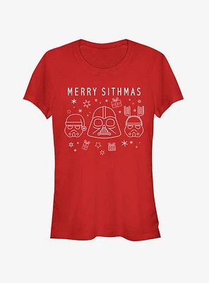 Star Wars Villain Lineart Merry Sithmas Girls T-Shirt