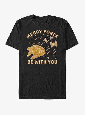 Star Wars Gingerbread Falcon Merry Force Be With You T-Shirt
