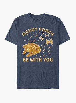 Star Wars Gingerbread Falcon Merry Force Be With You T-Shirt