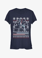 Star Wars Vader Luke Face Off Ugly Christmas Girls T-Shirt