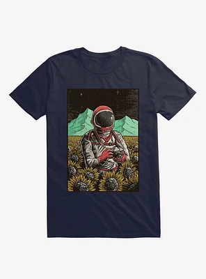 2323 Astronaut Cosmic Sunflower Field Navy Blue T-Shirt