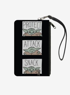 Star Wars The Mandalorian The Child Protect Attack Snack Black Wallet Canvas Zip Clutch