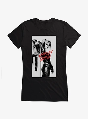 DC Comics Batman Harley Quinn Black And White Portrait Girls T-Shirt