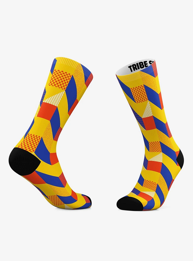 Geometric Checkers And Geometric Eclipse Crew Socks 2 Pair