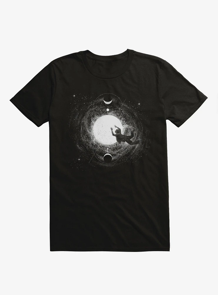 Light Burst Moon And Stars Black T-Shirt