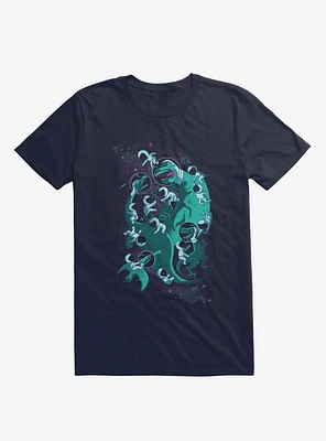 Epic Space Melee Dinosaur And Ninja Navy Blue T-Shirt