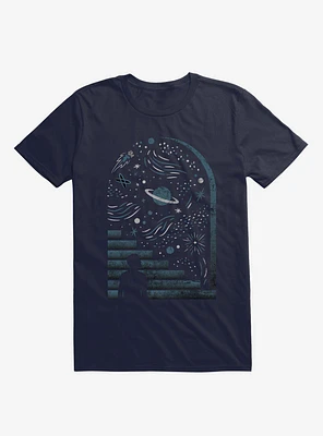 Open Space Stars And Planets Navy Blue T-Shirt