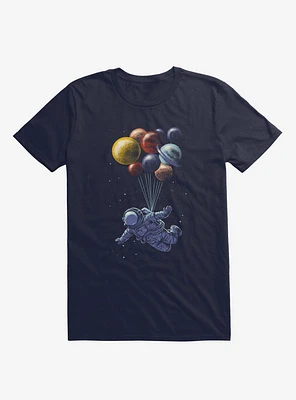 Space Travel Astronaut And Balloon Planets Navy Blue T-Shirt