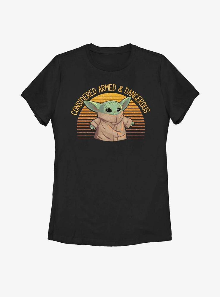 Star Wars The Mandalorian Child Sunset Armed And Dangerous Womens T-Shirt