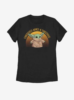 Star Wars The Mandalorian Child Sunset Armed And Dangerous Womens T-Shirt
