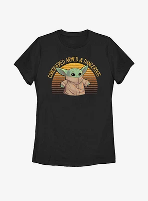 Star Wars The Mandalorian Child Sunset Armed And Dangerous Womens T-Shirt