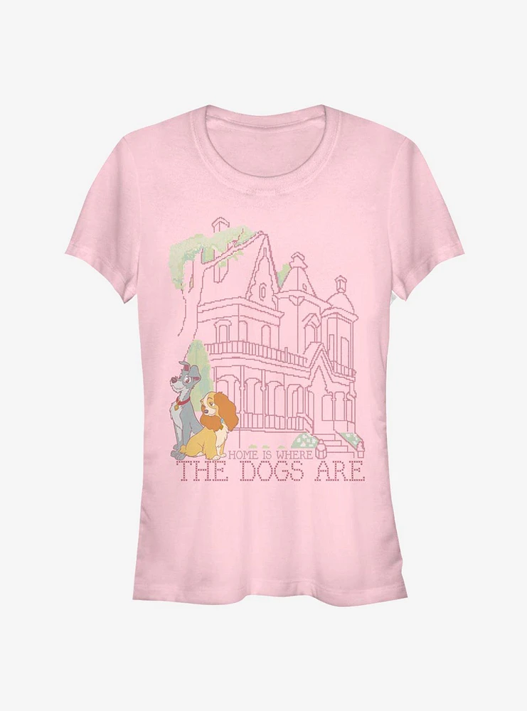 Disney Lady And The Tramp Stitch Home Is Where Dogs Are Classic Girls T-Shirt