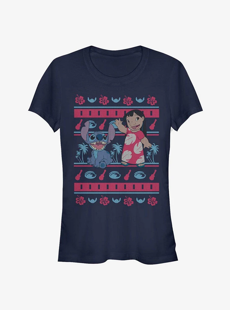 Disney Lilo & Stitch Christmas Hawaiian Pattern Girls T-Shirt