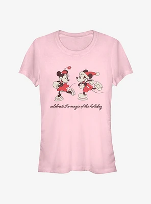 Disney Mickey Mouse & Minnie Mouse Vintage Holiday Skaters Girls T-Shirt