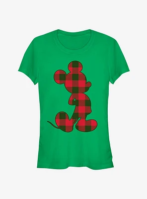 Disney Mickey Mouse Holiday Plaid Outline Classic Girls T-Shirt
