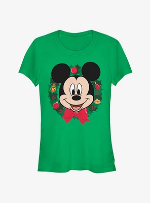 Disney Mickey Mouse Face Holiday Wreath Classic Girls T-Shirt