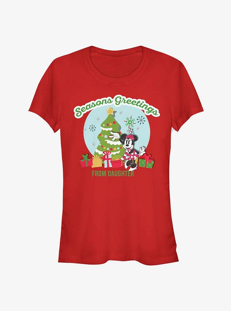 Disney Minnie Mouse Holiday Seasons Greetings From Daughter Classic Girls T-Shirt