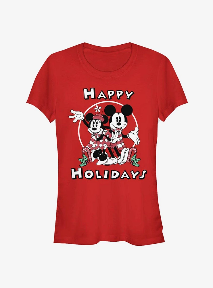 Disney Mickey Mouse And Minnie Happy Holidays Classic Girls T-Shirt