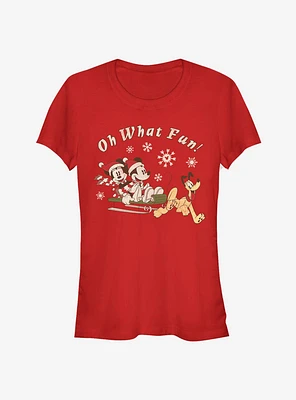 Disney Mickey Mouse And Minnie Holiday Oh What Fun Classic Girls T-Shirt